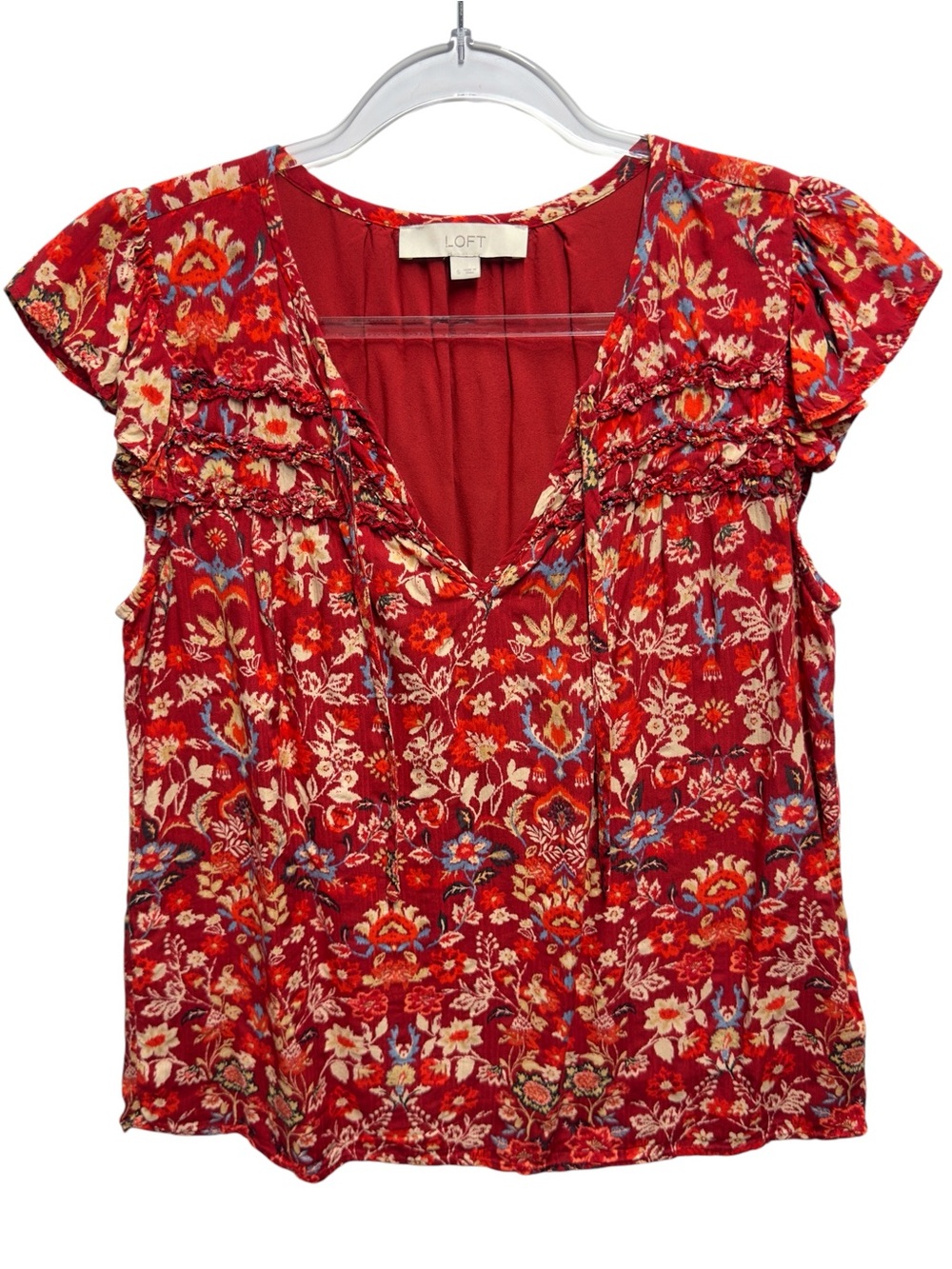 Pure Rayon Viscose Knit Ruffle Toile Floral Bouquet Vines Blouse Tank Top